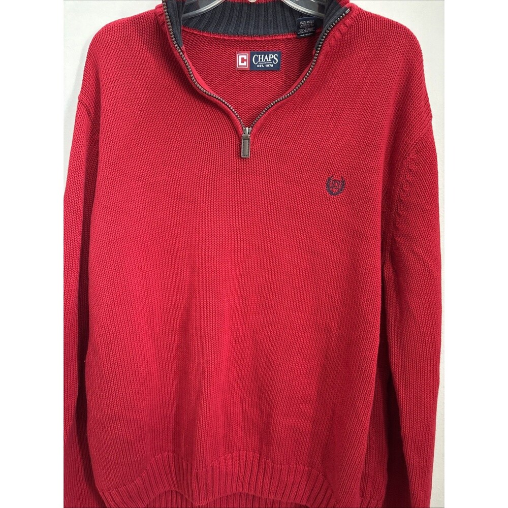 Vintage Chaps Red 1/4 Zip Pullover Y2K 90s Retro Holiday Designer Sweater SzL